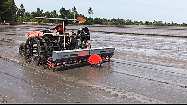 Máy sạ lúa theo cụm: Tiến bộ kỹ thuật mới trong cơ giới hóa khâu xuống giống