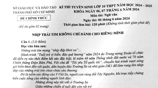 Đề thi, gợi ý đáp án môn Ngữ văn vào lớp 10 tại TP.HCM năm 2024