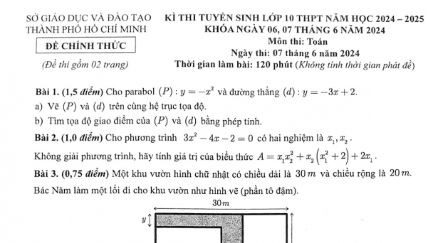 Đề thi, gợi ý đáp án môn Toán vào lớp 10 tại TP.HCM năm 2024