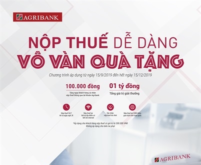 Tặng ngay 100.000đ cho 10.000 khách hàng thực hiện nộp thuế qua Agribank