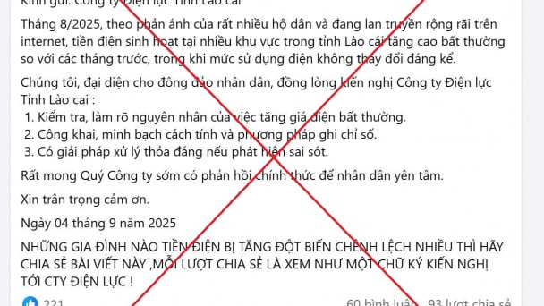 EVNNPC cảnh báo thông tin sai sự thật về hóa đơn tiền điện trên MXH