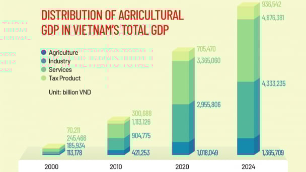 Distribution of agricultural GDP in Vietnam’s total GDP over two decades