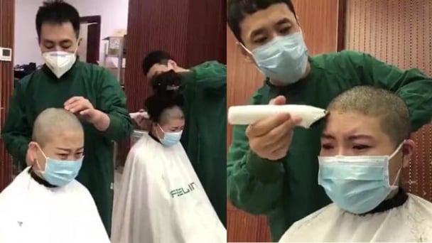 Các nữ điều dưỡng xuống tóc trước khi đến Vũ Hán hỗ trợ chống dịch Covid-19