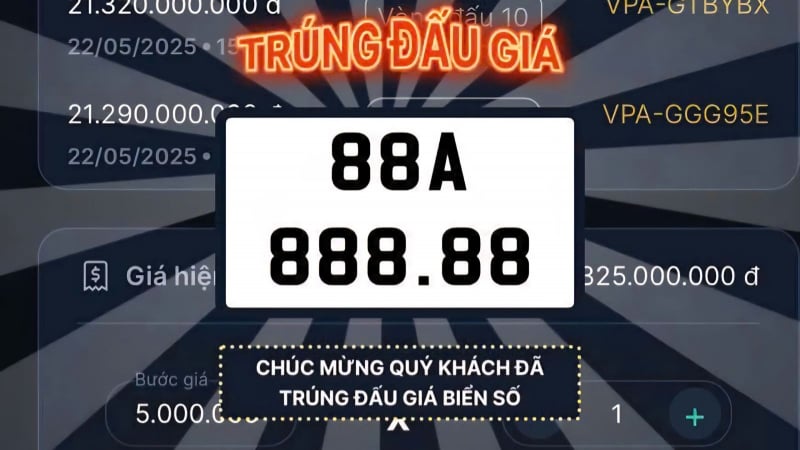 Đại gia trúng đấu giá biển số 88A 888.88 hơn 21,3 tỷ đồng