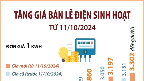 Giá bán lẻ điện sinh hoạt tăng như thế nào từ ngày 11/10/2024?