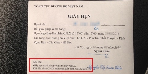 Có được dùng giấy hẹn lấy Giấy phép lái xe để tham gia giao thông?