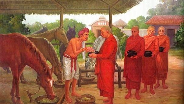 Đức Phật thọ nhận cúng dàng thức ăn cho ngựa trong suốt 3 tháng an cư