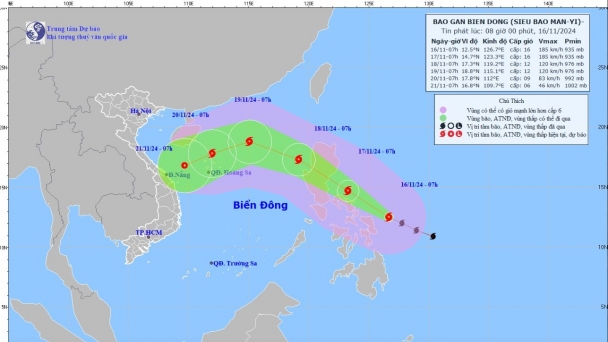 Bão Man-yi trở thành siêu bão, hướng vào vùng biển miền Trung