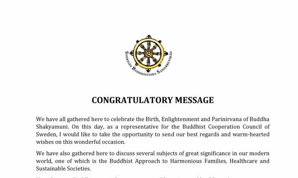 Thông điệp Vesak PL 2563 của Hội đồng Hợp tác Phật giáo Thụy Điển