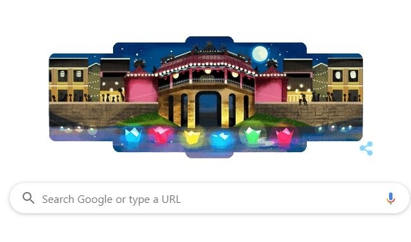Google Doodle hiển thị hình ảnh chùa Cầu - biểu tượng của Hội An