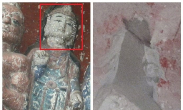 Tượng Phật khắc trên vách núi đá ngàn năm tuổi tại Tứ Xuyên (Trung Quốc) bị đánh cắp