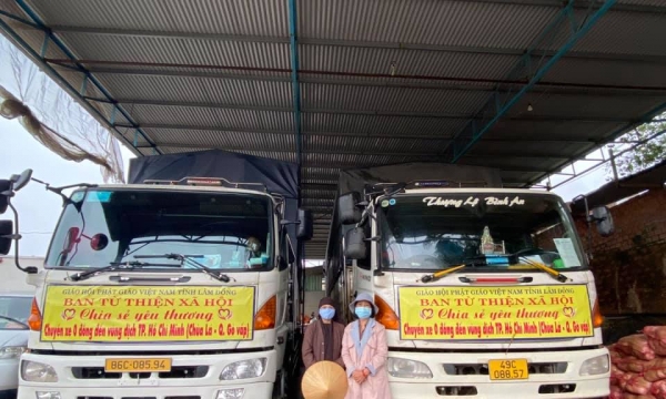 150 tấn nông sản tiếp tục được Ban TTXH Phật giáo tỉnh Lâm Đồng hỗ trợ các tỉnh thành