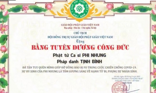 Hoà thượng Chủ tịch GHPGVN tuyên dương công đức ca sĩ Phi Nhung