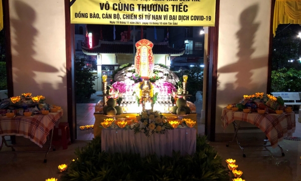 Phật giáo Bến Tre trang nghiêm thắp nến tưởng niệm đồng bào tử vong trong đại dịch Covid-19