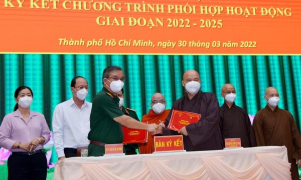 Ban Trị sự Phật giáo TP.HCM và Bộ Tư lệnh TP.HCM ký kết chương trình phối hợp hoạt động