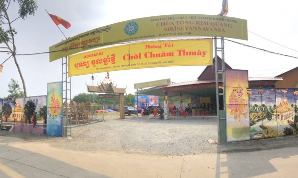 Bình Dương:TT-TT Phật giáo tỉnh thăm và chúc mừng Tết cổ truyền Chôl Chnăm Thmây tại chùa Tông Kim Quang