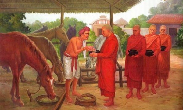 Đức Phật thọ nhận cúng dàng thức ăn cho ngựa trong suốt 3 tháng an cư