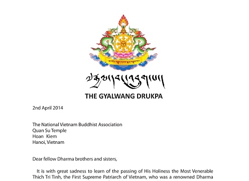 Đức Pháp vương Gyalwang Drukpa gửi điện tín phân ưu cùng GHPGVN
