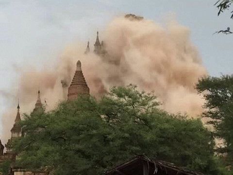 Hình ảnh động đất 6,8 độ richter tàn phá nhiều ngôi chùa cổ ở Myanmar