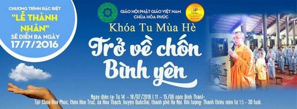 Hà Nội: Ngày 14-18/07/2016, chùa Hòa Phúc tổ chức khóa tu “Trở về chốn bình yên” 