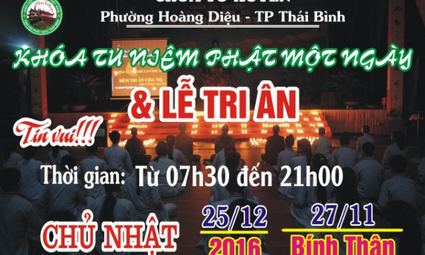 Thái Bình: Thông báo khóa tu dịp cuối năm tại chùa Từ Xuyên