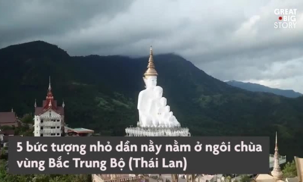 5 tượng Phật nhỏ dần, tọa thiền trên đỉnh núi ở Thái Lan