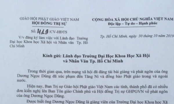 TƯ GHPGVN đăng ký làm việc với Trường ĐH KHXH&NV TP.HCM