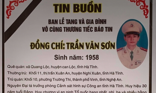 Đại tá Trần Văn Sơn, nguyên trưởng phòng CSHS Hà Tĩnh về cõi Tịnh độ