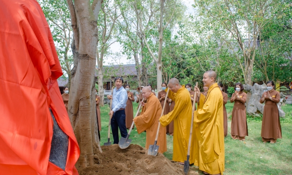 Hòa thượng Chủ tịch trồng cây Bồ đề tại chùa Bái Đính
