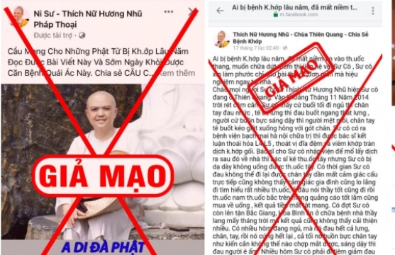 Cảnh báo trang facebook giả mạo Ni sư Hương Nhũ đăng tin tức sai lệch