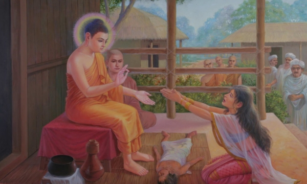 Kisa Gotami cầu xin Đức Phật làm cho đứa con sống lại