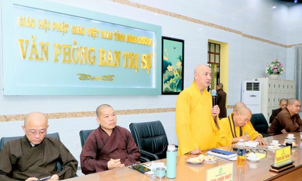 Ban Thường trực Phật giáo tỉnh Bình Dương thảo luận về lộ trình rước Đức Phật đản sinh, diễu hành xe hoa
