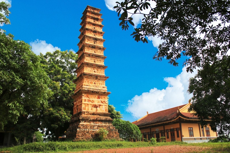 Tháp nằm trong khuôn viên chùa Vĩnh Khánh ở thị trấn Tam Sơn, huyện Sông Lô, tỉnh Vĩnh Phúc, là ngọn bảo tháp cổ tiêu biểu cho kiến trúc chùa tháp thời Lý-Trần, đồng thời là ngọn tháp đất nung đời Trần cao nhất còn lại đến ngày nay.
