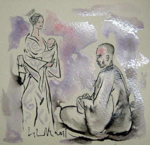 Thiền sư Hakuin và cô gái (Ảnh: Theo giacngo.vn)