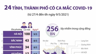 24 tỉnh, thành phố có ca mắc COVID-19 trong cộng đồng, liên quan 5 ổ dịch