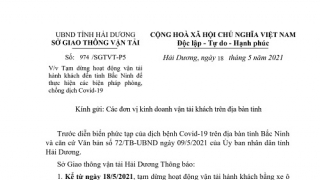 Hải Dương và Hải Phòng dừng vận tải hành khách đến tỉnh Bắc Giang và thành phố Bắc Ninh