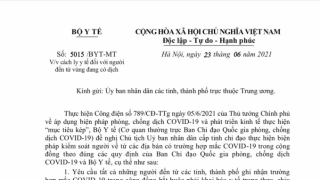 Bộ Y tế đề nghị Chủ tịch UBND cấp tỉnh chỉ đạo thực hiện biện pháp kiểm soát người về từ các địa bàn