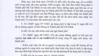 Hải Phòng: Có kết quả âm tính với SARS-COV-2 trong vòng 5 ngày mới được vào thành phố