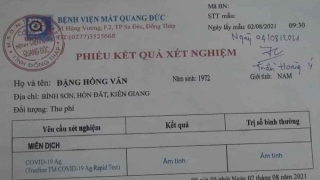 Đồng Tháp: Bán phiếu xét nghiệm âm tính giả với giá 30.000 đồng