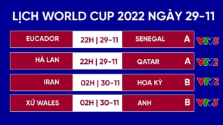 Lịch thi đấu World Cup 2022 hôm nay ngày 29/11