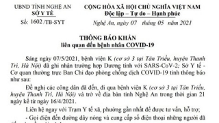 Nghệ An: Thông báo KHẨN tìm các công dân đã từng đến Bệnh viện K cơ sở Tân Triều