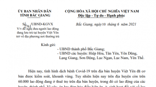 Bắc Giang: Tổ chức đưa người lao động trở về nơi thường trú để giảm bớt khó khăn, áp lực phòng, chống COVID-19 tại huyện Việt Yên