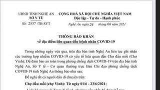 Nghệ An: Thông báo KHẨN về địa điểm ở chợ Vinh liên quan đến ca mắc COVID-19