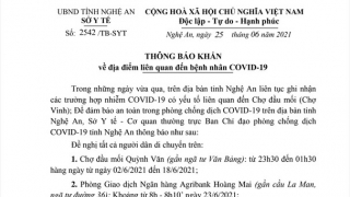 Sở Y tế Nghệ An ra thông báo KHẨN tìm công dân từng đến các địa điểm liên quan đến bệnh nhân COVID-19 ở TX Hoàng Mai, huyện Nghi Lộc