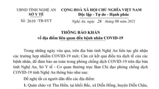 Nghệ An: Thông báo KHẨN về địa điểm liên quan ca mắc COVID-19