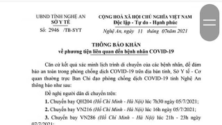 Nghệ An: Ban hành thông báo KHẨN tìm người đi các chuyến bay, chuyến tàu