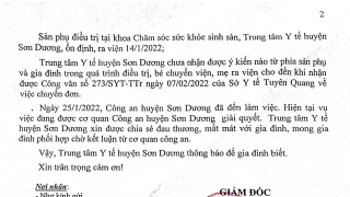 Trung tâm Y tế huyện Sơn Dương, tỉnh Tuyên Quang trả lời đơn thư của cha bé gái tử vong