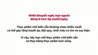 WHO khuyến nghị mỗi người chỉ nên dùng ít hơn 5g muối/ngày