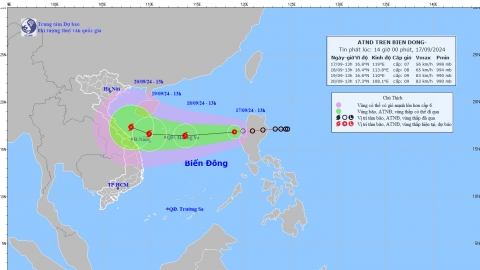 Áp thấp nhiệt đới cách quần đảo Hoàng Sa khoảng 820 km