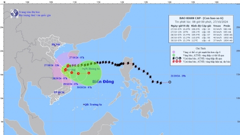 Cập nhật tình hình cơn bão TRAMI tính đến 7h sáng ngày 27/10
